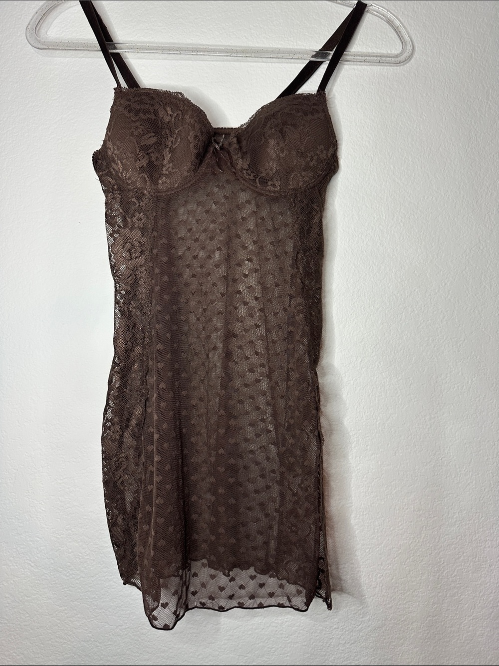 Rampage Brown Lace & Mesh Chemise with Underwire